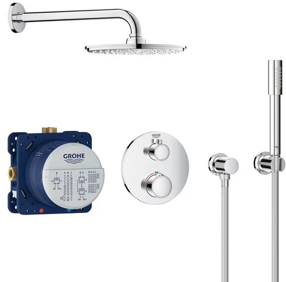 Grohe Grohtherm -suihkusarja, jossa Rainshower Cosmopolitan 210, kromi
