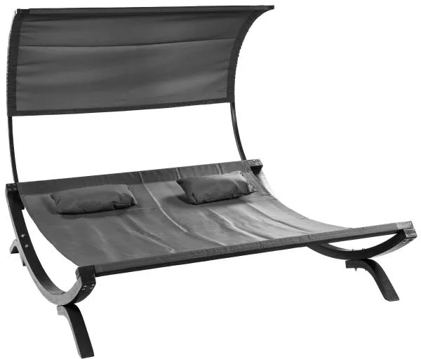 Kaksoisaurinkovuode katoksella lehtikuusesta